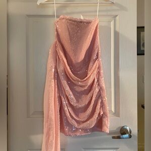 Pink Sequin Draped Mini Dress